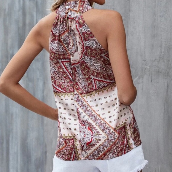 Boho paisley print button back halter top - Picture 12 of 16